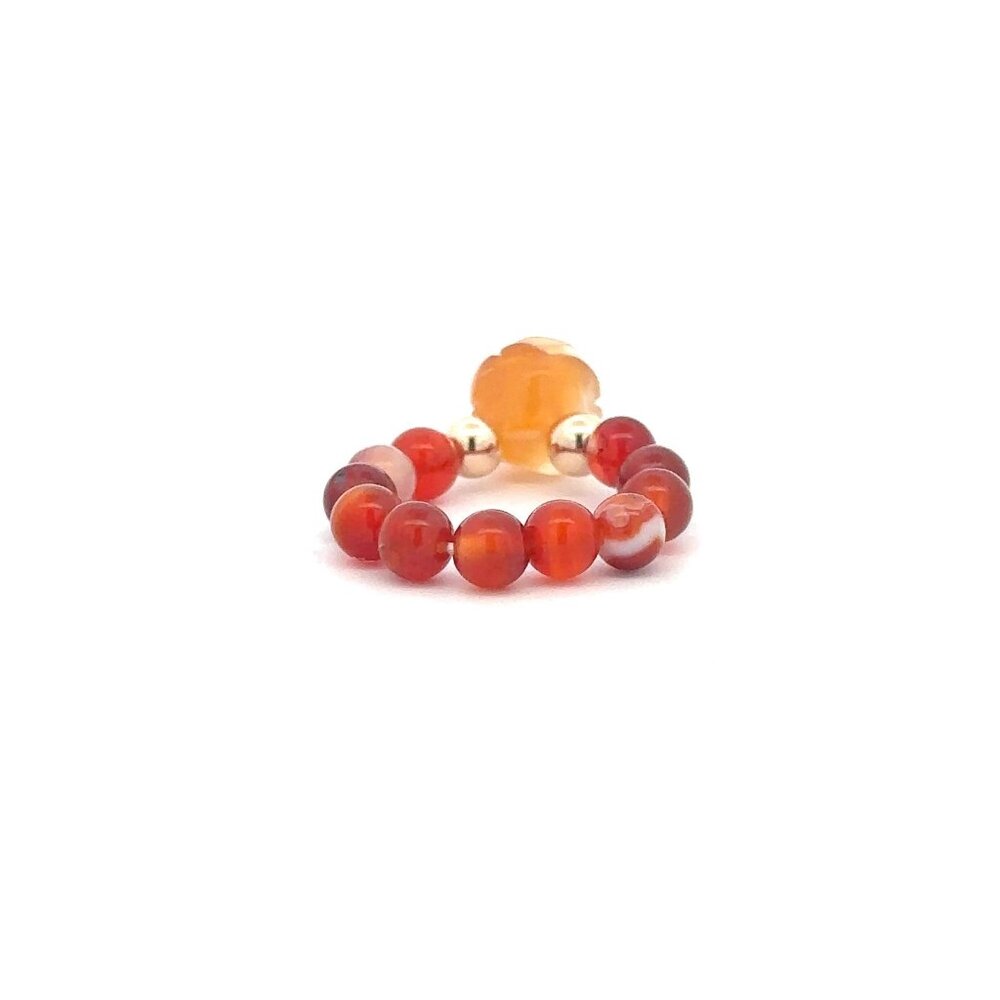 Red Agate Flower Gemstone Beads Stretch Ring with 14K Gold Bead - Picture 4 of 7